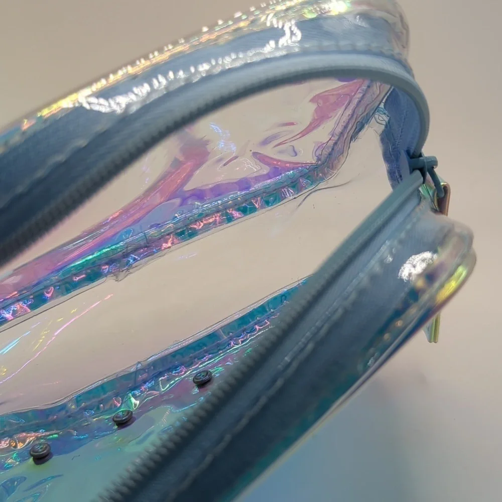 Clear iridescent makeup bag with rhinestones